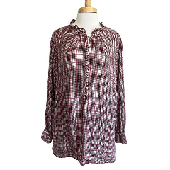 Talbots Plus Size 3X Ruffle Country Cottage Top Blouse Purple Pink Plaid Cotton - Picture 1 of 7